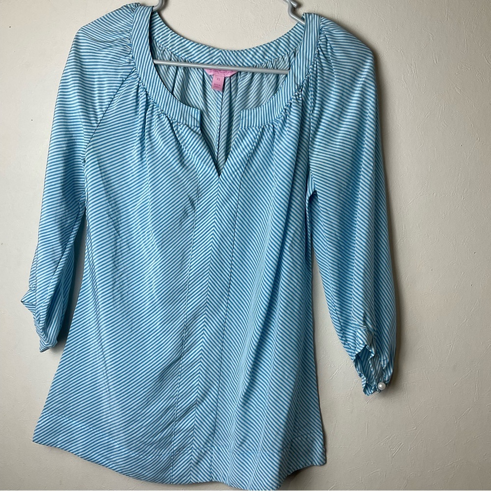 Lilly Pulitzer 3/4 sleeve blouse striped teal XS